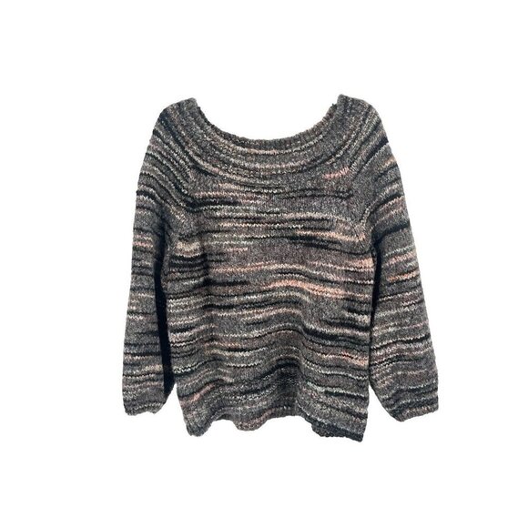 Express Chunky Knit Wool Blend Striped Sweater Brown Sz Large - Picture 1 of 6